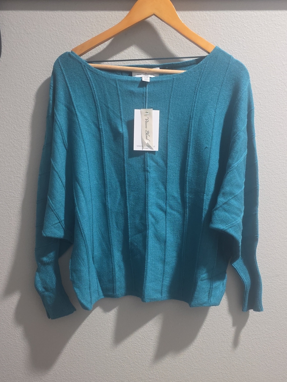 Magaschoni Harbor Blue Ribbed Off-the-Shoulder Sweater